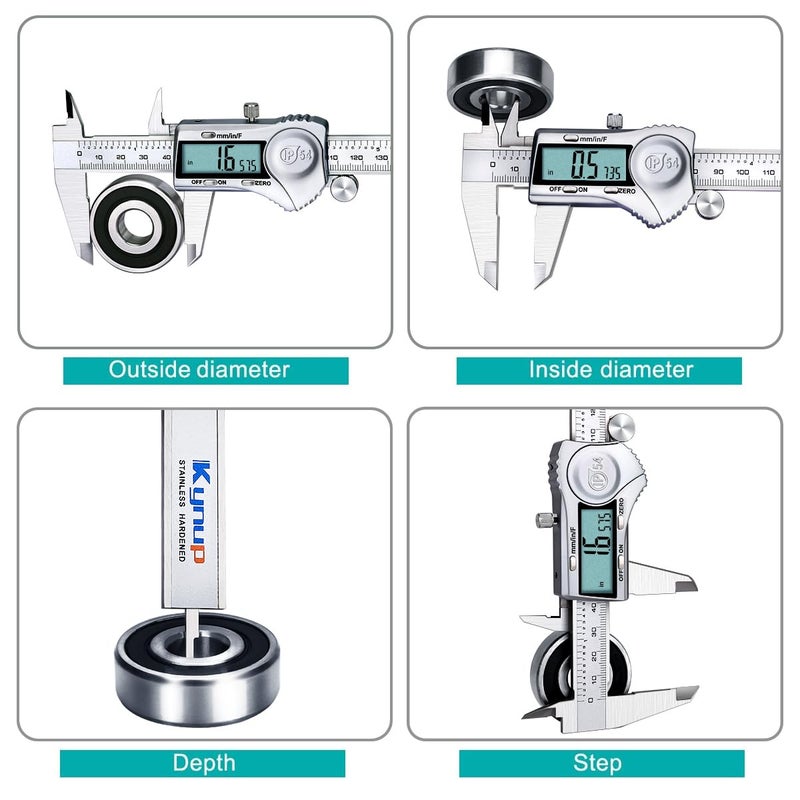Kynup Digital Caliper, Caliper Measuring Tool Outside Micrometer, Vernier Dial Caliper, 6 Inch Caliper DIY Tool, Stainless Steel, IP54 Splash Proof, Inch Metric Fraction Switch, Large LCD Screen - Image 4